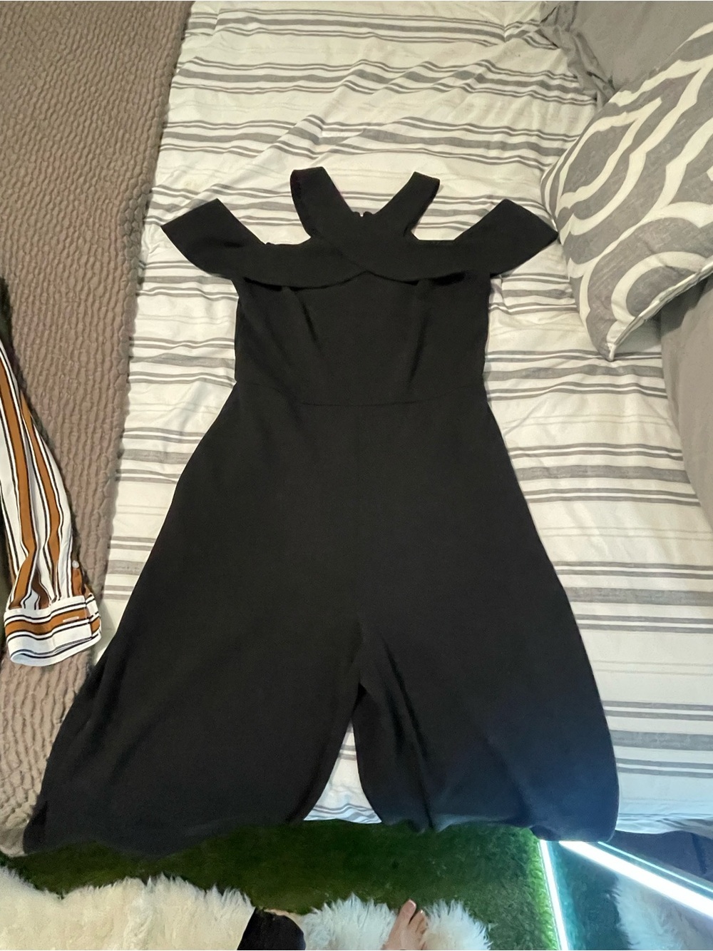 RACHEL Rachel Roy Black Off-Shoulder Wide-Leg Jumpsuit